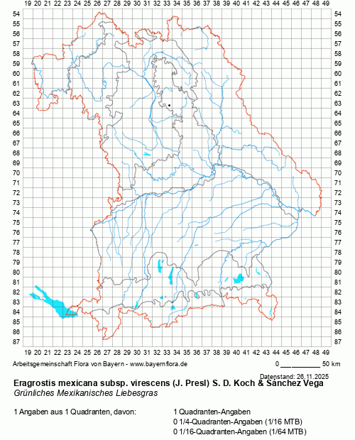 Die Verbreitungskarte zu Eragrostis mexicana subsp. virescens (J. Presl) S. D. Koch & Sánchez Vega wird geladen ...