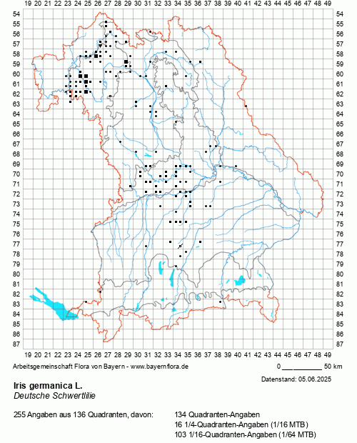 Die Verbreitungskarte zu Iris germanica L. wird geladen ...