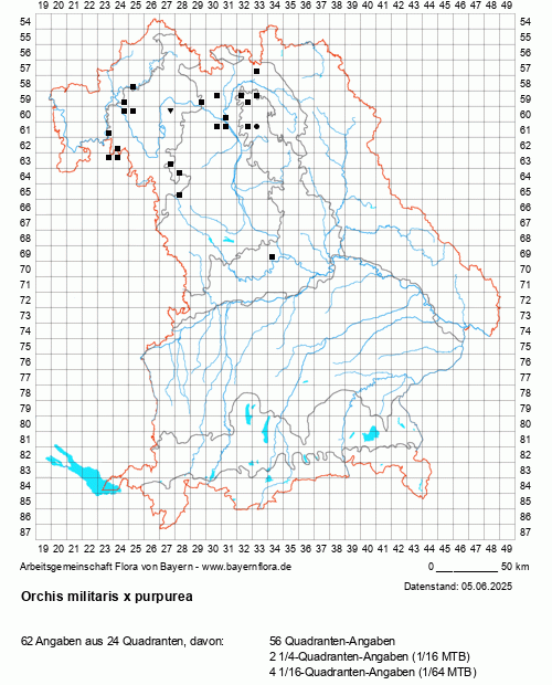 Die Verbreitungskarte zu Orchis militaris x purpurea wird geladen ...