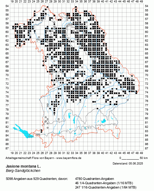 Die Verbreitungskarte zu Jasione montana L. wird geladen ...