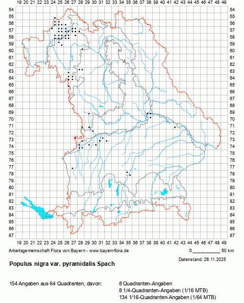 Die Verbreitungskarte zu Populus nigra var. pyramidalis Spach wird geladen ...