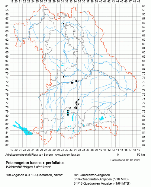 Die Verbreitungskarte zu Potamogeton lucens x perfoliatus wird geladen ...