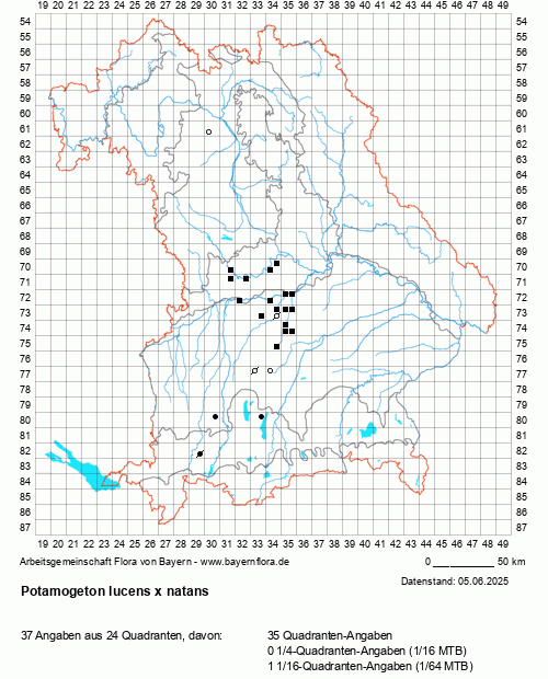 Die Verbreitungskarte zu Potamogeton lucens x natans wird geladen ...