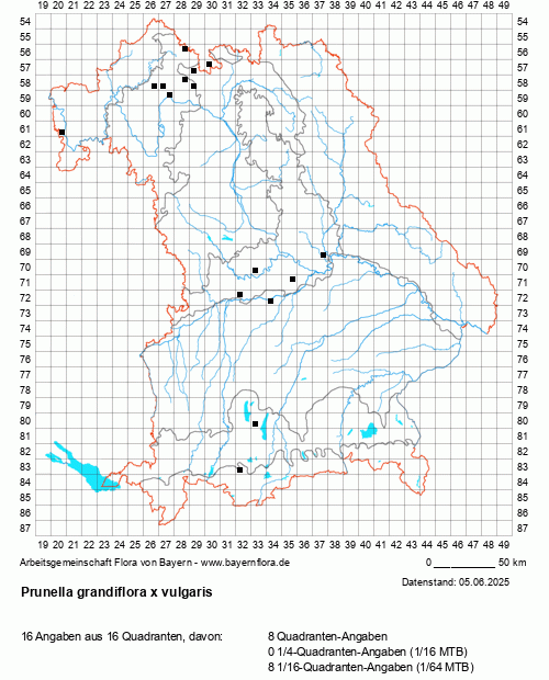 Die Verbreitungskarte zu Prunella grandiflora x vulgaris wird geladen ...