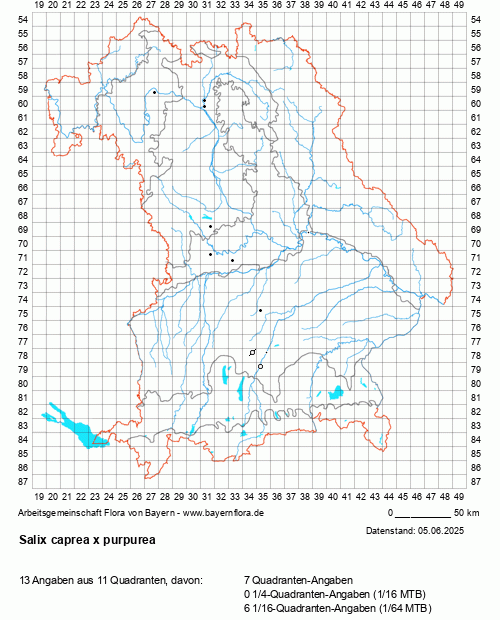 Die Verbreitungskarte zu Salix caprea x purpurea wird geladen ...