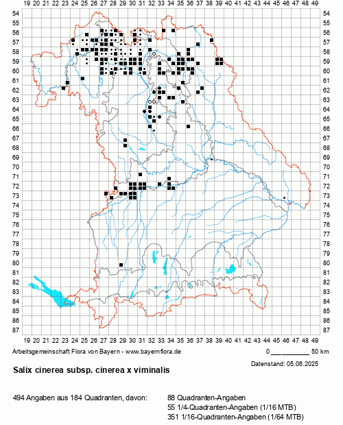 Die Verbreitungskarte zu Salix cinerea subsp. cinerea x viminalis wird geladen ...