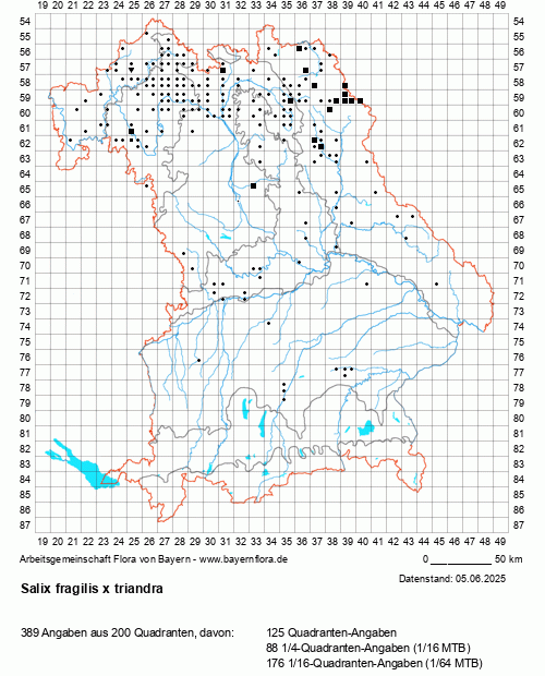 Die Verbreitungskarte zu Salix fragilis x triandra wird geladen ...