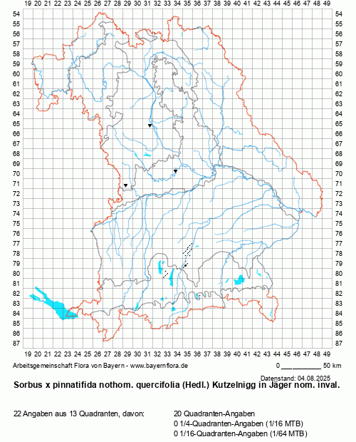 Die Verbreitungskarte zu Sorbus x pinnatifida nothom. quercifolia (Hedl.) Kutzelnigg in Jäger nom. inval. wird geladen ...