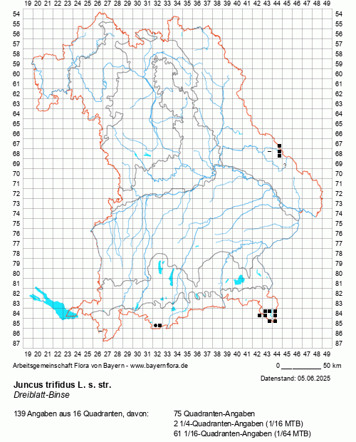 Die Verbreitungskarte zu Juncus trifidus L. s. str. wird geladen ...