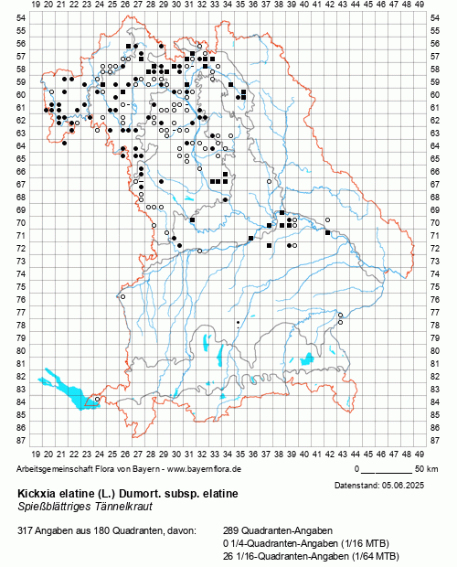 Die Verbreitungskarte zu Kickxia elatine (L.) Dumort. subsp. elatine wird geladen ...