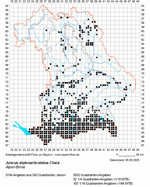 Die Verbreitungskarte zu Juncus alpinoarticulatus Chaix wird geladen ...
