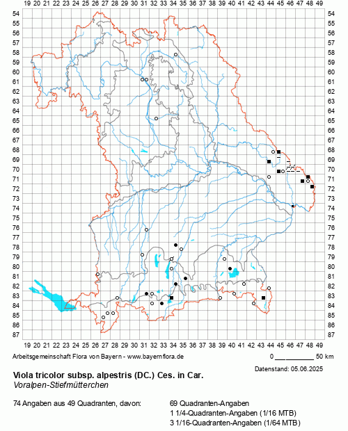 Die Verbreitungskarte zu Viola tricolor subsp. alpestris (Ging.) Ces. wird geladen ...