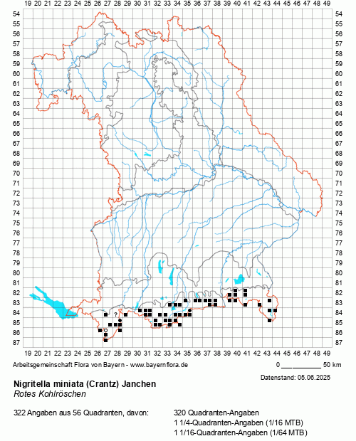 Die Verbreitungskarte zu Nigritella miniata (Crantz) Janchen wird geladen ...
