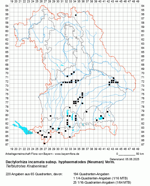 Die Verbreitungskarte zu Dactylorhiza incarnata subsp. hyphaematodes (Neuman) Verm. wird geladen ...