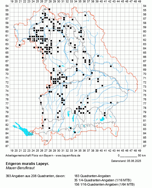 Die Verbreitungskarte zu Erigeron muralis Lapeyr. wird geladen ...