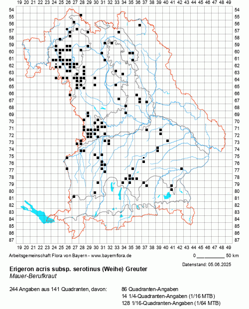 Die Verbreitungskarte zu Erigeron acris subsp. serotinus (Weihe) Greuter wird geladen ...