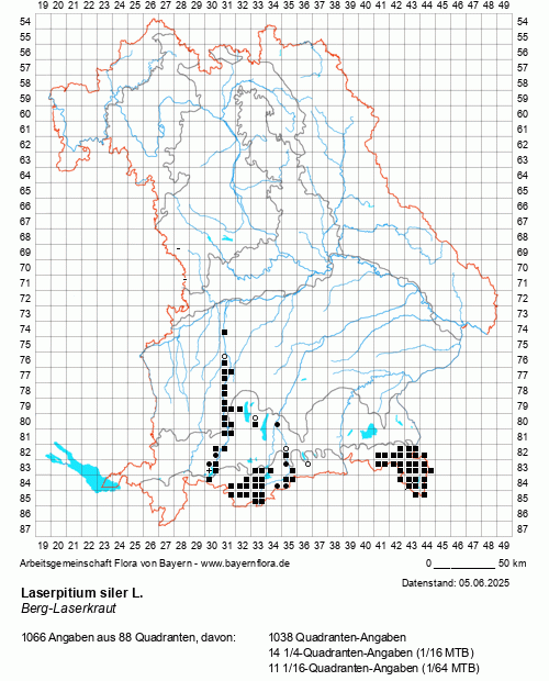 Die Verbreitungskarte zu Laserpitium siler L. wird geladen ...