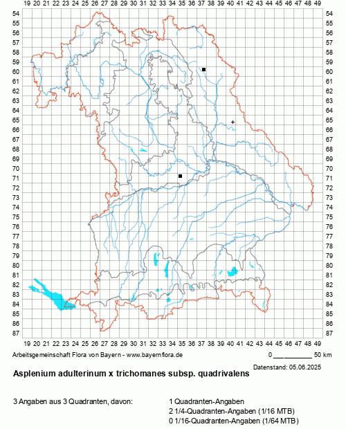 Die Verbreitungskarte zu Asplenium adulterinum x trichomanes subsp. quadrivalens wird geladen ...