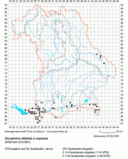 Die Verbreitungskarte zu Dryopteris dilatata x expansa wird geladen ...
