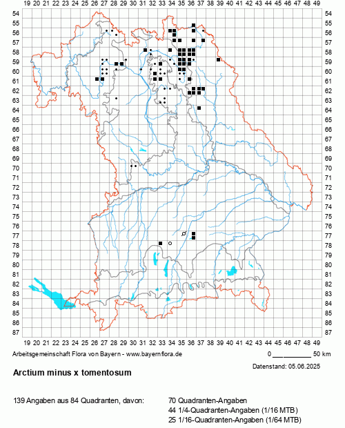 Die Verbreitungskarte zu Arctium minus x tomentosum wird geladen ...