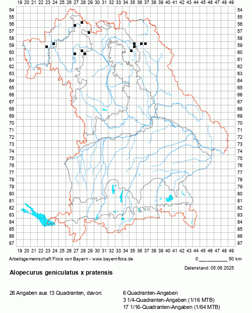 Die Verbreitungskarte zu Alopecurus geniculatus x pratensis wird geladen ...