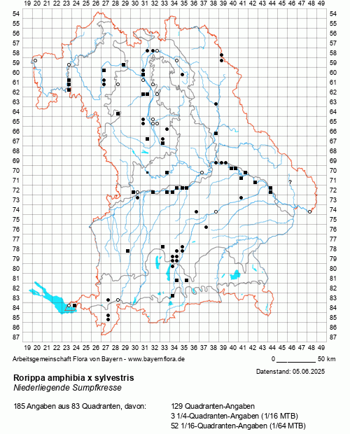 Die Verbreitungskarte zu Rorippa amphibia x sylvestris wird geladen ...