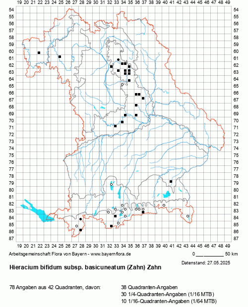 Die Verbreitungskarte zu Hieracium bifidum subsp. basicuneatum (Zahn) Zahn wird geladen ...