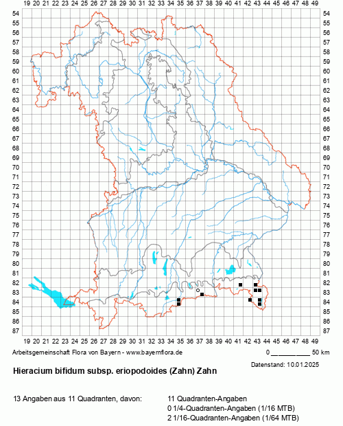 Die Verbreitungskarte zu Hieracium bifidum subsp. eriopodoides (Zahn) Zahn wird geladen ...