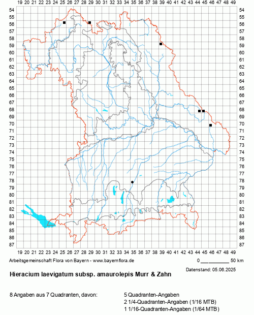 Die Verbreitungskarte zu Hieracium laevigatum subsp. amaurolepis Murr & Zahn wird geladen ...