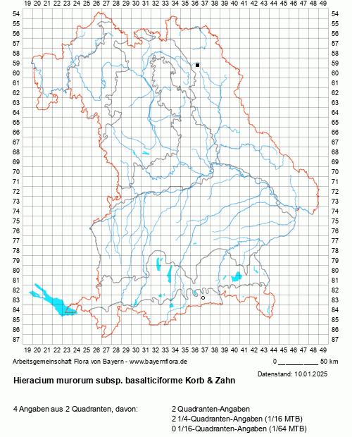 Die Verbreitungskarte zu Hieracium murorum subsp. basalticiforme Korb & Zahn wird geladen ...