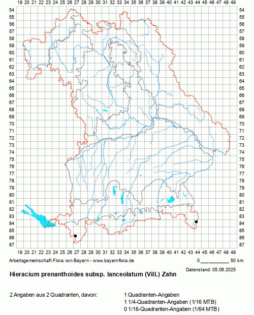 Die Verbreitungskarte zu Hieracium prenanthoides subsp. lanceolatum (Vill.) Zahn wird geladen ...