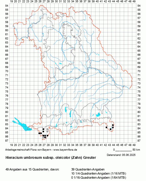 Die Verbreitungskarte zu Hieracium umbrosum subsp. oleicolor (Zahn) Greuter wird geladen ...