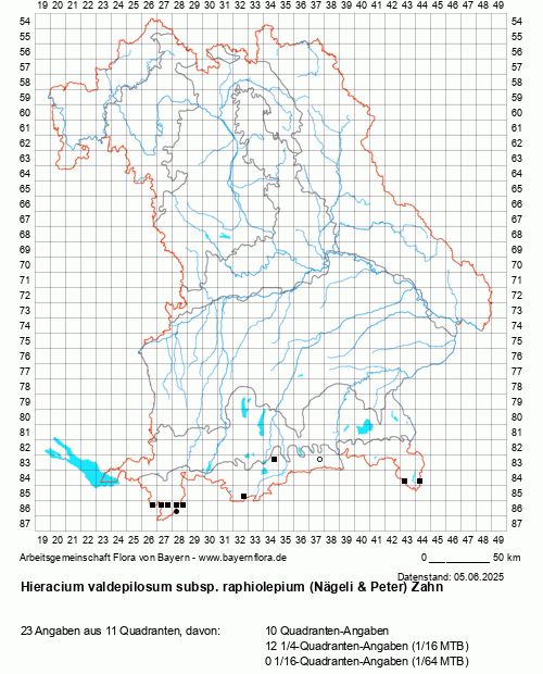 Die Verbreitungskarte zu Hieracium valdepilosum subsp. raphiolepium (Nägeli & Peter) Zahn wird geladen ...