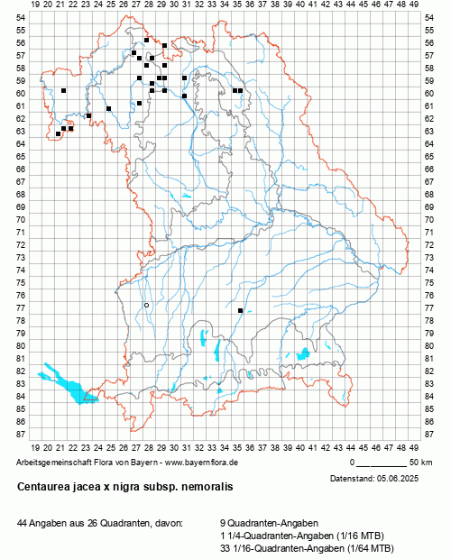Die Verbreitungskarte zu Centaurea jacea x nigra subsp. nemoralis wird geladen ...