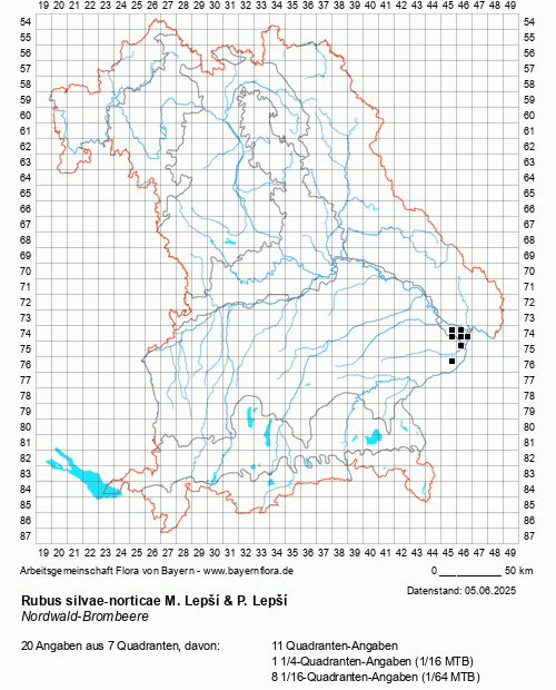 Die Verbreitungskarte zu Rubus silvae-norticae M. Lepší & P. Lepší wird geladen ...