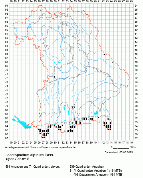 Die Verbreitungskarte zu Leontopodium alpinum Cass. wird geladen ...