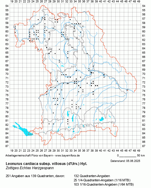 Die Verbreitungskarte zu Leonurus cardiaca subsp. villosus (d
