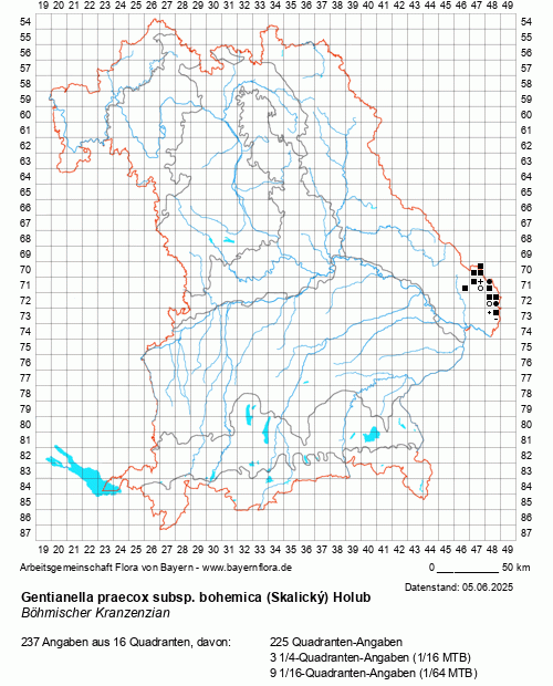 Die Verbreitungskarte zu Gentianella praecox subsp. bohemica (Skalický) Holub wird geladen ...