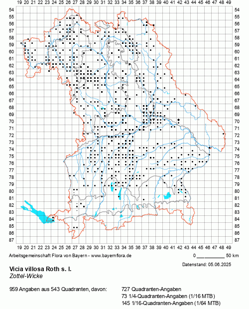Die Verbreitungskarte zu Vicia villosa Roth s. l. wird geladen ...