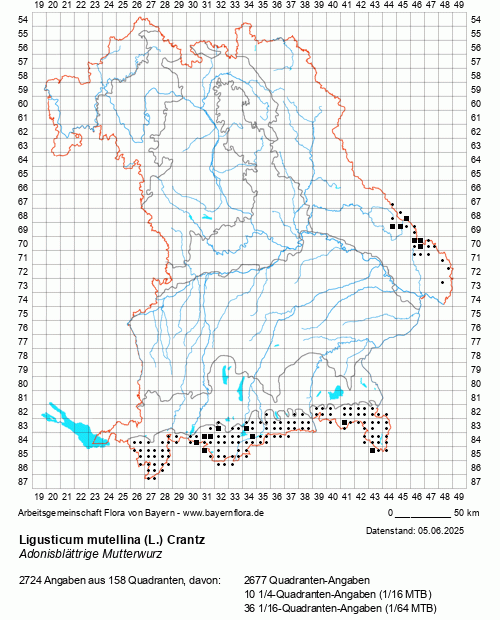 Die Verbreitungskarte zu Ligusticum mutellina (L.) Crantz wird geladen ...