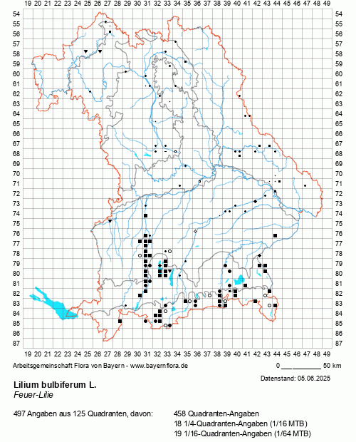 Die Verbreitungskarte zu Lilium bulbiferum L. wird geladen ...