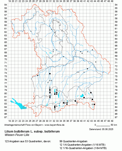 Die Verbreitungskarte zu Lilium bulbiferum L. subsp. bulbiferum wird geladen ...
