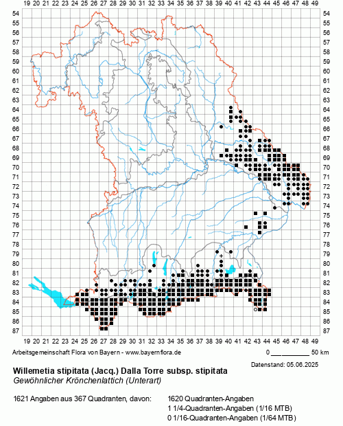 Die Verbreitungskarte zu Willemetia stipitata (Jacq.) Dalla Torre subsp. stipitata wird geladen ...