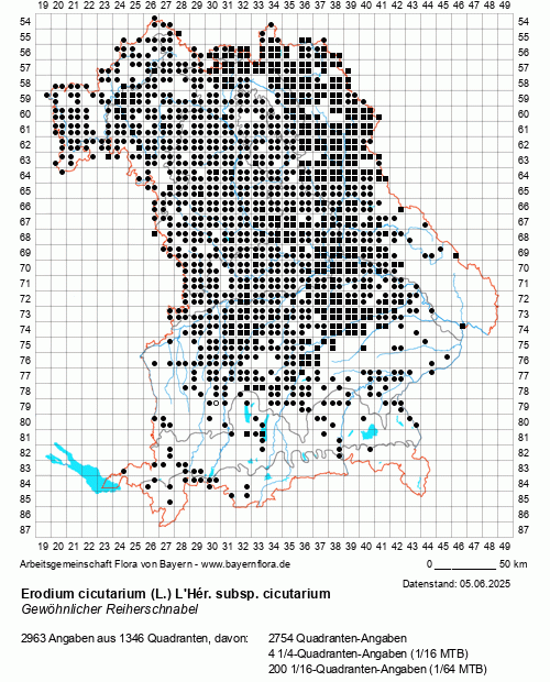 Die Verbreitungskarte zu Erodium cicutarium (L.) L