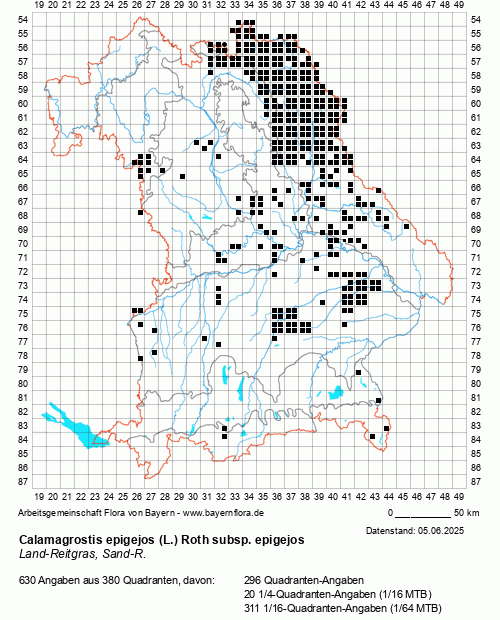 Die Verbreitungskarte zu Calamagrostis epigejos (L.) Roth subsp. epigejos wird geladen ...