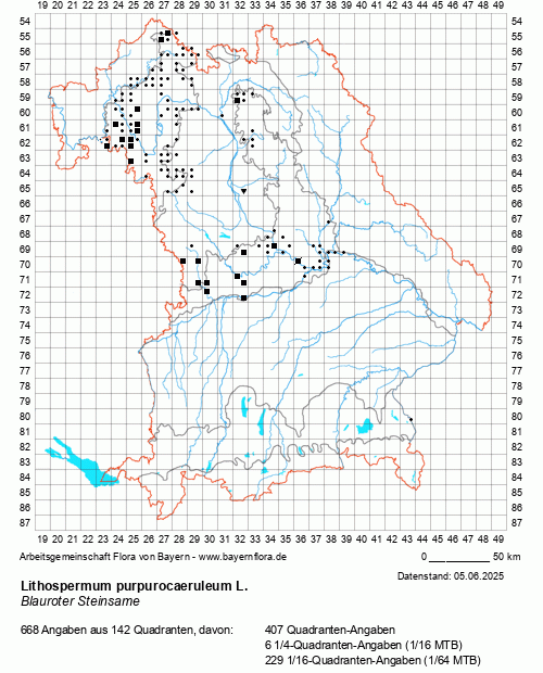 Die Verbreitungskarte zu Lithospermum purpurocaeruleum L. wird geladen ...