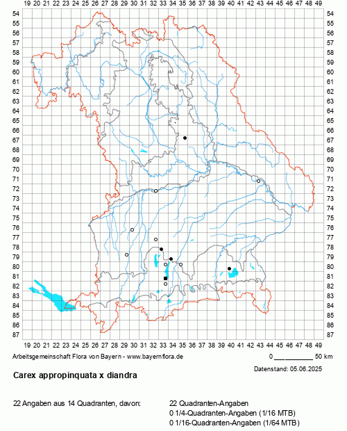Die Verbreitungskarte zu Carex appropinquata x diandra wird geladen ...
