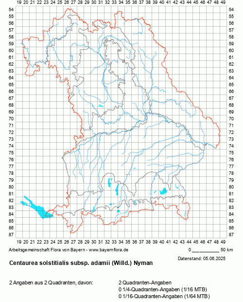 Die Verbreitungskarte zu Centaurea solstitialis subsp. adamii (Willd.) Nyman wird geladen ...