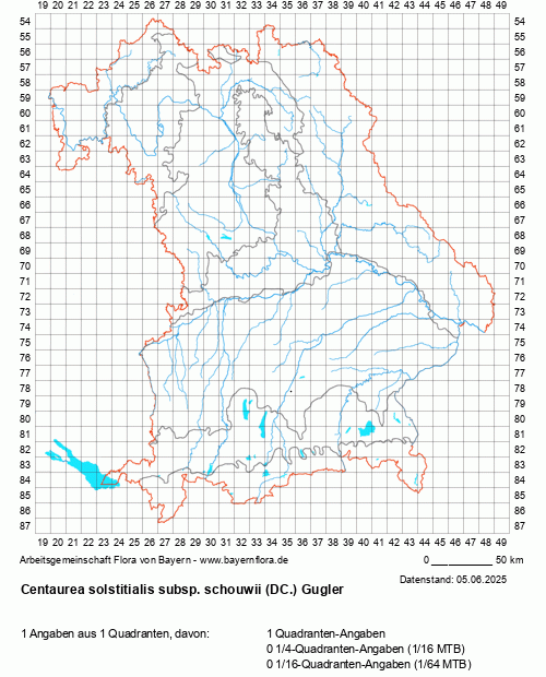 Die Verbreitungskarte zu Centaurea solstitialis subsp. schouwii (DC.) Gugler wird geladen ...