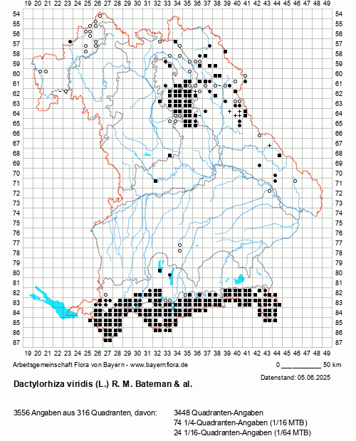 Die Verbreitungskarte zu Dactylorhiza viridis (L.) R. M. Bateman & al. wird geladen ...